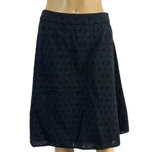 Context Womens A-Line Skirts Size 6P Black 100% Cotton Eyelet Lined Knee Length